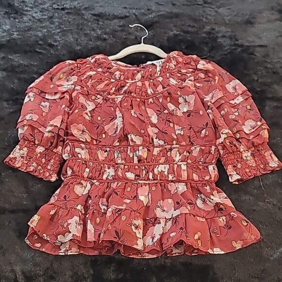 WALTER BAKER METALLIC FLORAL-PRINT BLOUSE SIZE - Picture 4 of 12